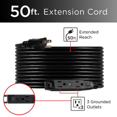 UltraPro 3-Outlet 50ft. Heavy Duty Indoor/Outdoor Extension Cord, Black