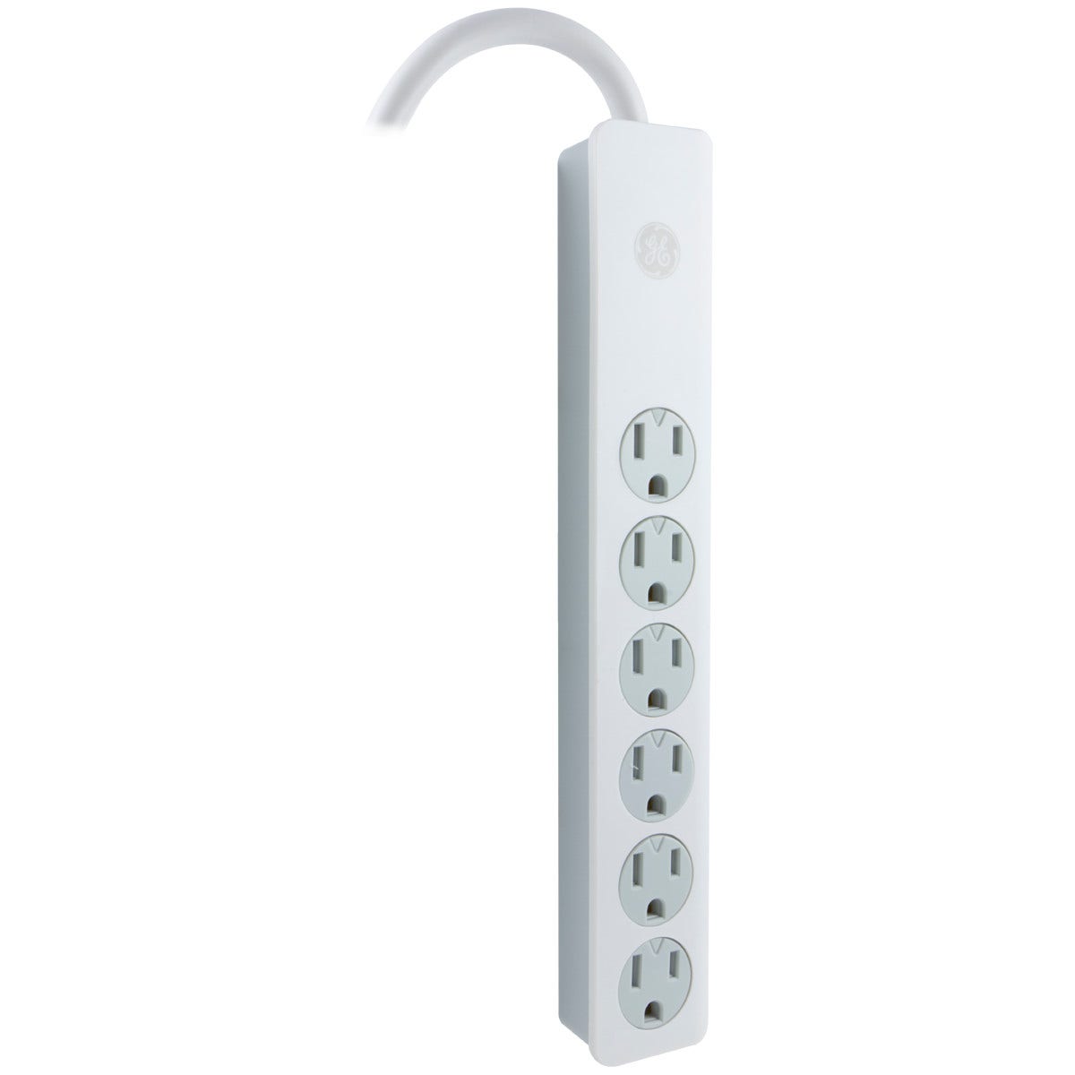 GE 6-Outlet 2ft. Surge Protector with Twist-to-Close Safety Outlets, White