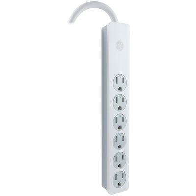 GE 6-Outlet 2ft. Surge Protector with Twist-to-Close Safety Outlets, White