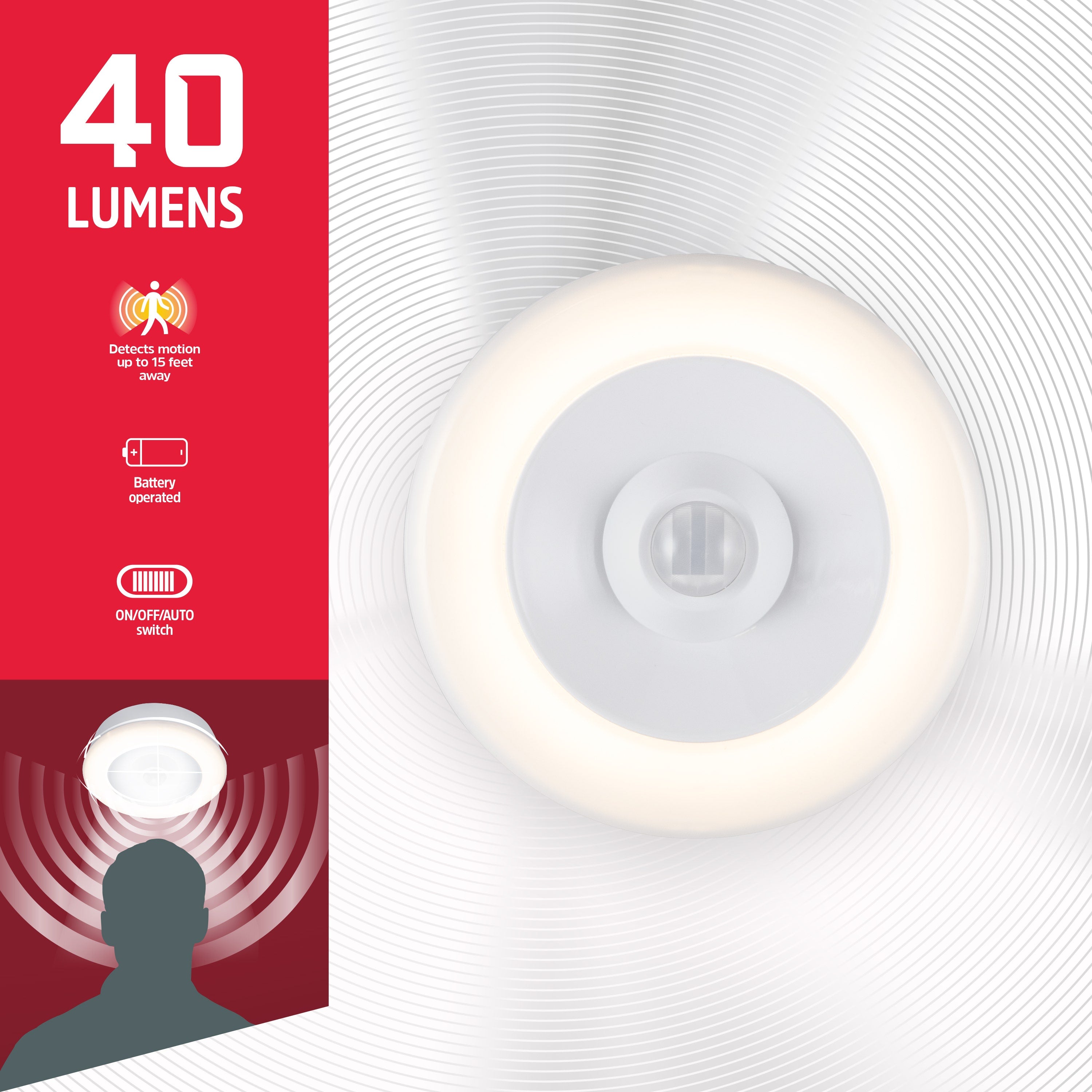 Energizer Battery Operated Motion Sensing LED Puck Light, 6 Pack, White