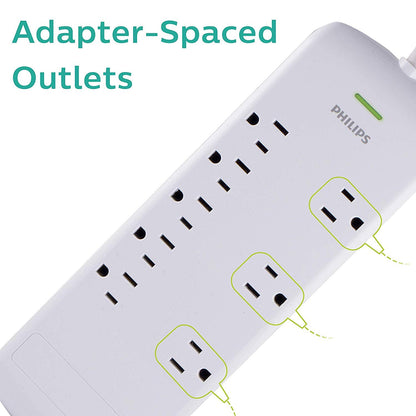 Philips 8-Outlet 8ft. Surge Protector, White