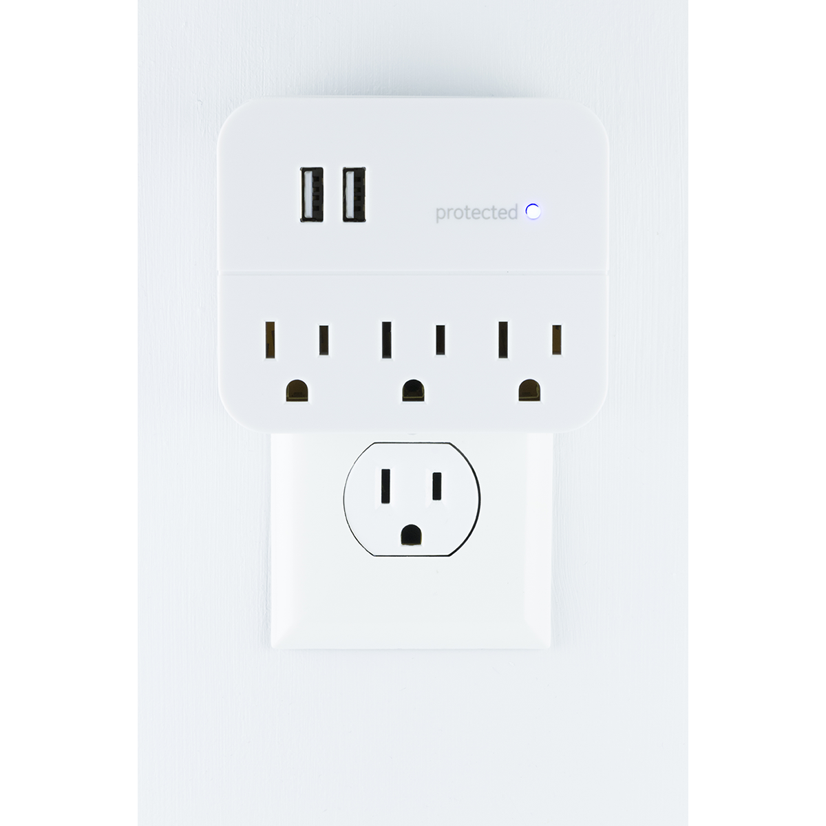 GE 3-Outlet 2-USB Wall Tap with Surge Protection, White