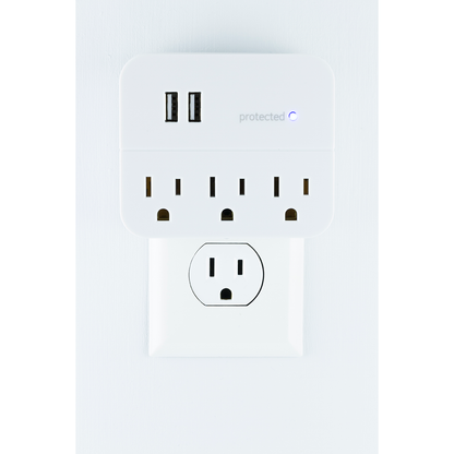 GE 3-Outlet 2-USB Wall Tap with Surge Protection, White
