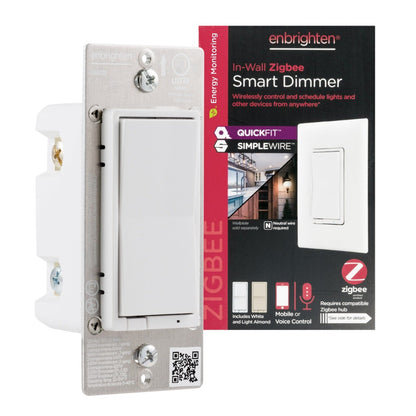 Enbrighten Zigbee In-Wall Smart Dimmer with QuickFit™ and SimpleWire™ and Energy Monitoring, White/Almond