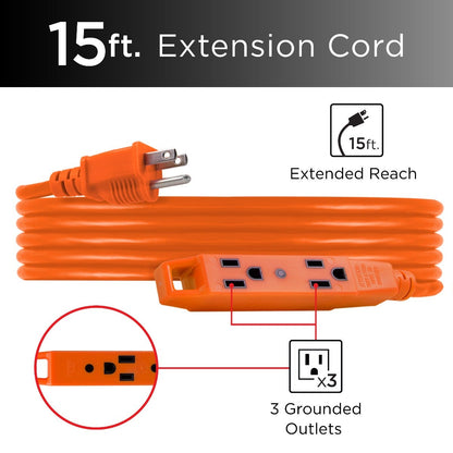 UltraPro 3-Outlet 9ft. Heavy Duty Indoor/Outdoor Extension Cord, Orange