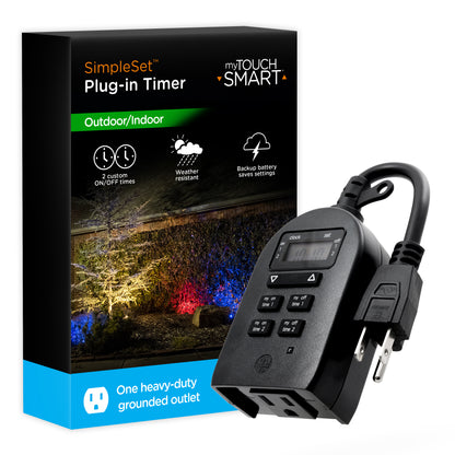 myTouchSmart Simple Set Digital Timer, Outdoor, 1 Grounded Outlet, Black