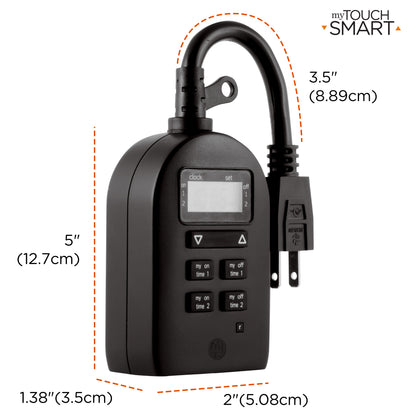 myTouchSmart Simple Set Digital Timer, Outdoor, 1 Grounded Outlet, Black