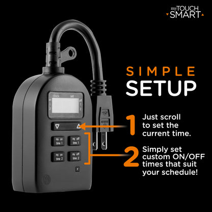 myTouchSmart Simple Set Digital Timer, Outdoor, 1 Grounded Outlet, Black