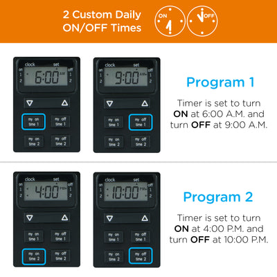 myTouchSmart Simple Set Digital Timer, Outdoor, 1 Grounded Outlet, Black