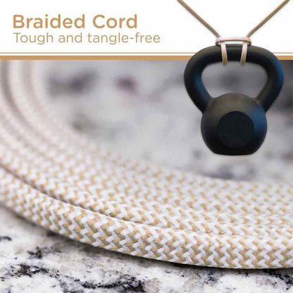 Cordinate 3-Outlet 8ft. Braided Extension Cord with Flat Plug, White/Tan