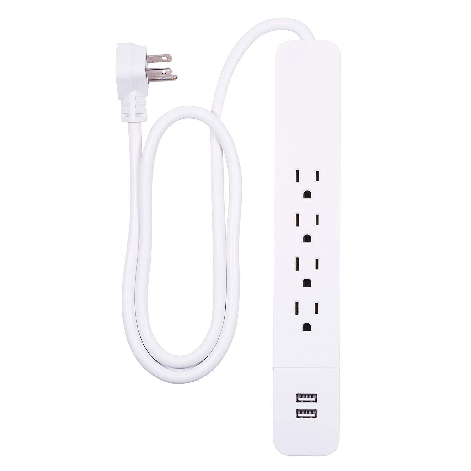 GE 4-Outlet 2-USB 3ft. Surge Protector, White