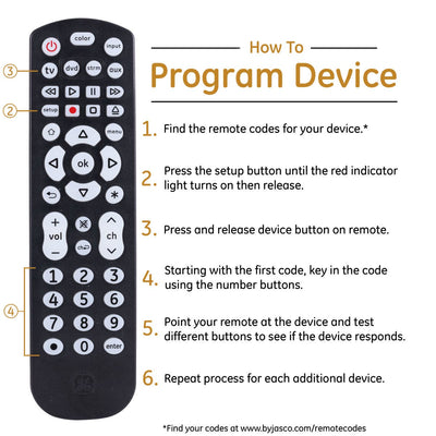 GE UltraPro 4-Device Color Changing Backlight Universal Remote, Black