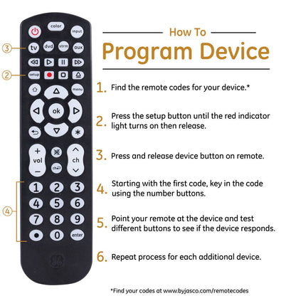 GE UltraPro 4-Device Color Changing Backlight Universal Remote, Black