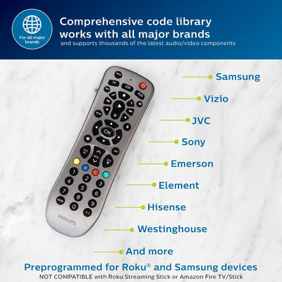 Philips 3-Device Universal Remote, Brushed Graphite