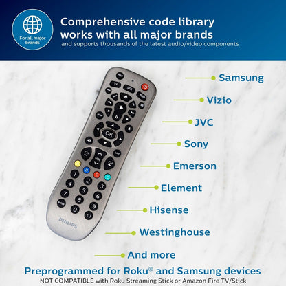 Philips 3-Device Universal Remote, Brushed Graphite