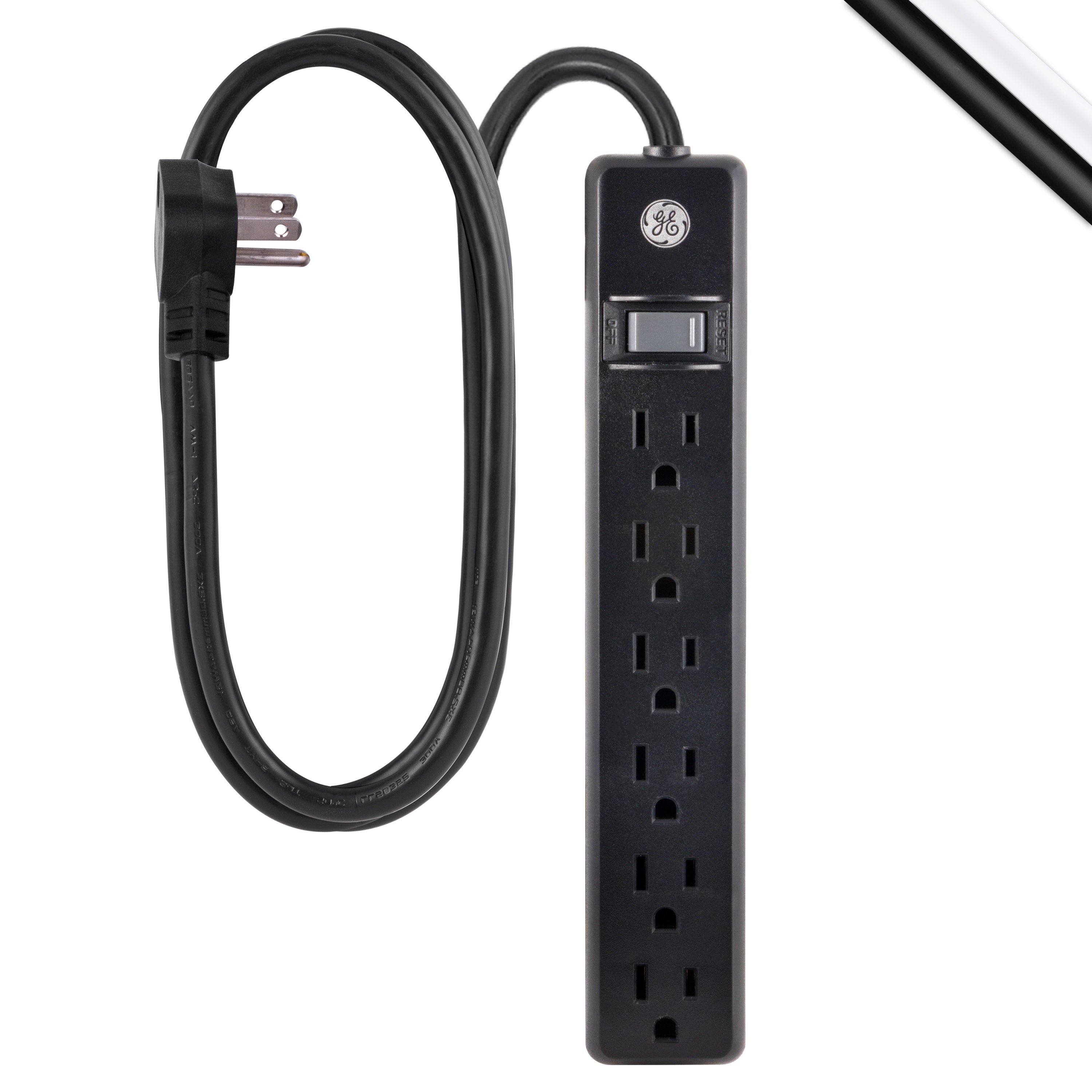 GE 6-Outlet 7ft. Power Strip, Black
