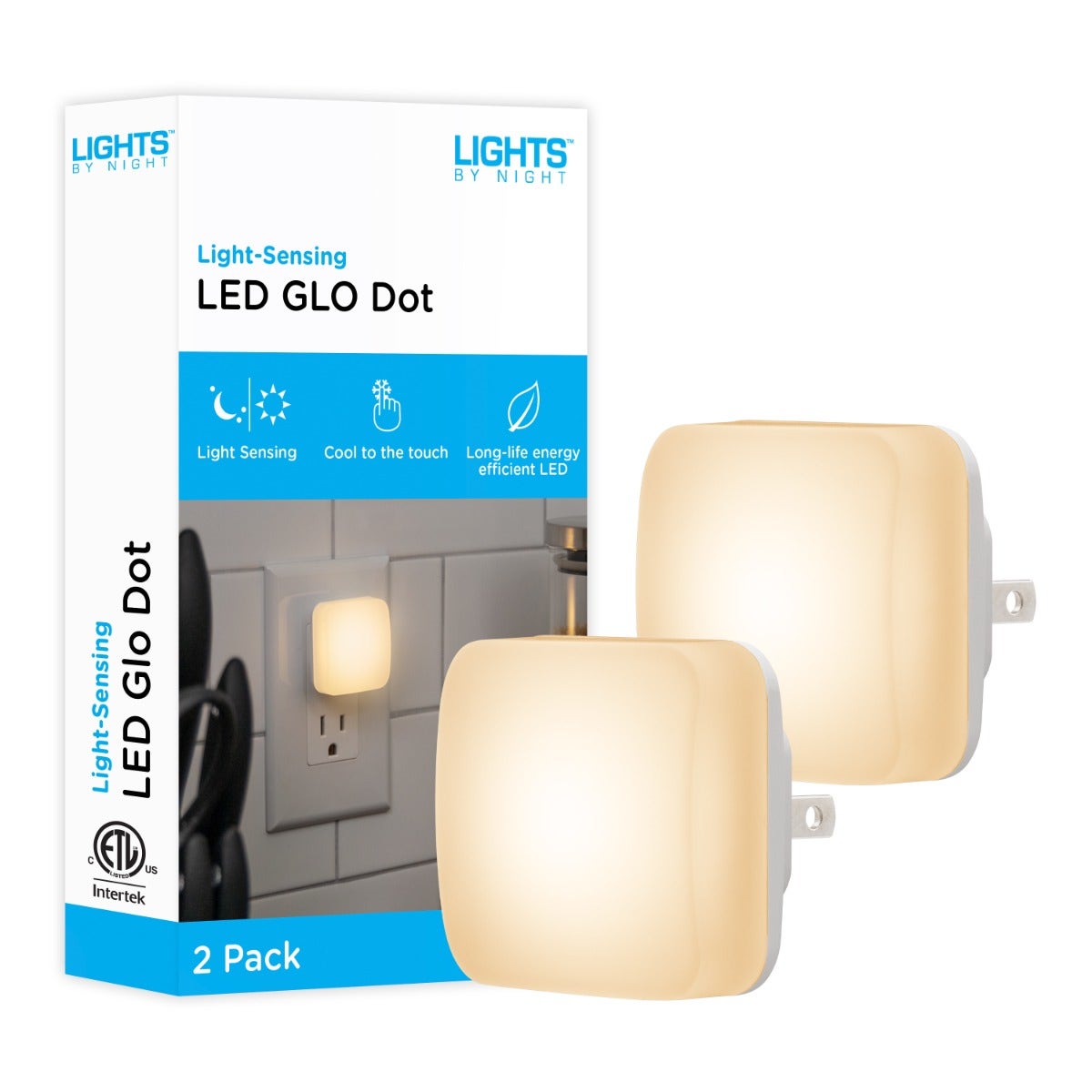 Lights by Night Square GLO Dot LED Night Light, White, 2 Pack