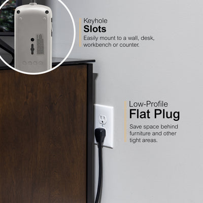 GE UltraPro 7-Outlet USB-Charging Surge Protector 1780J, 2 Ports, 2.1A, 3ft. Cord, Black