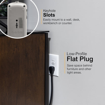 GE UltraPro 7-Outlet USB-Charging Surge Protector 1780J, 2 Ports, 2.1A, 3ft. Cord, Black