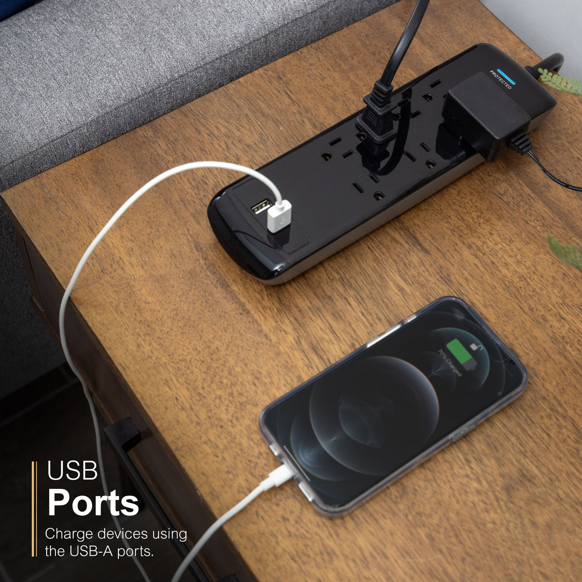 GE UltraPro 7-Outlet USB-Charging Surge Protector 1780J, 2 Ports, 2.1A, 3ft. Cord, Black