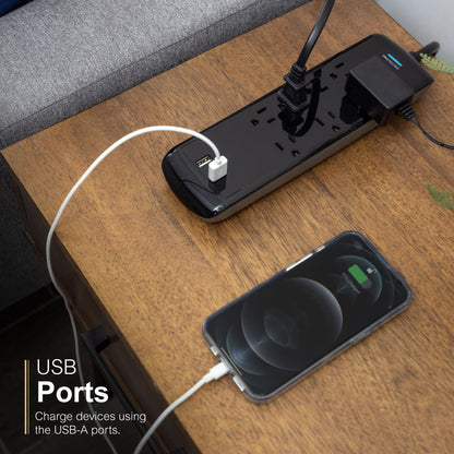 GE UltraPro 7-Outlet USB-Charging Surge Protector 1780J, 2 Ports, 2.1A, 3ft. Cord, Black