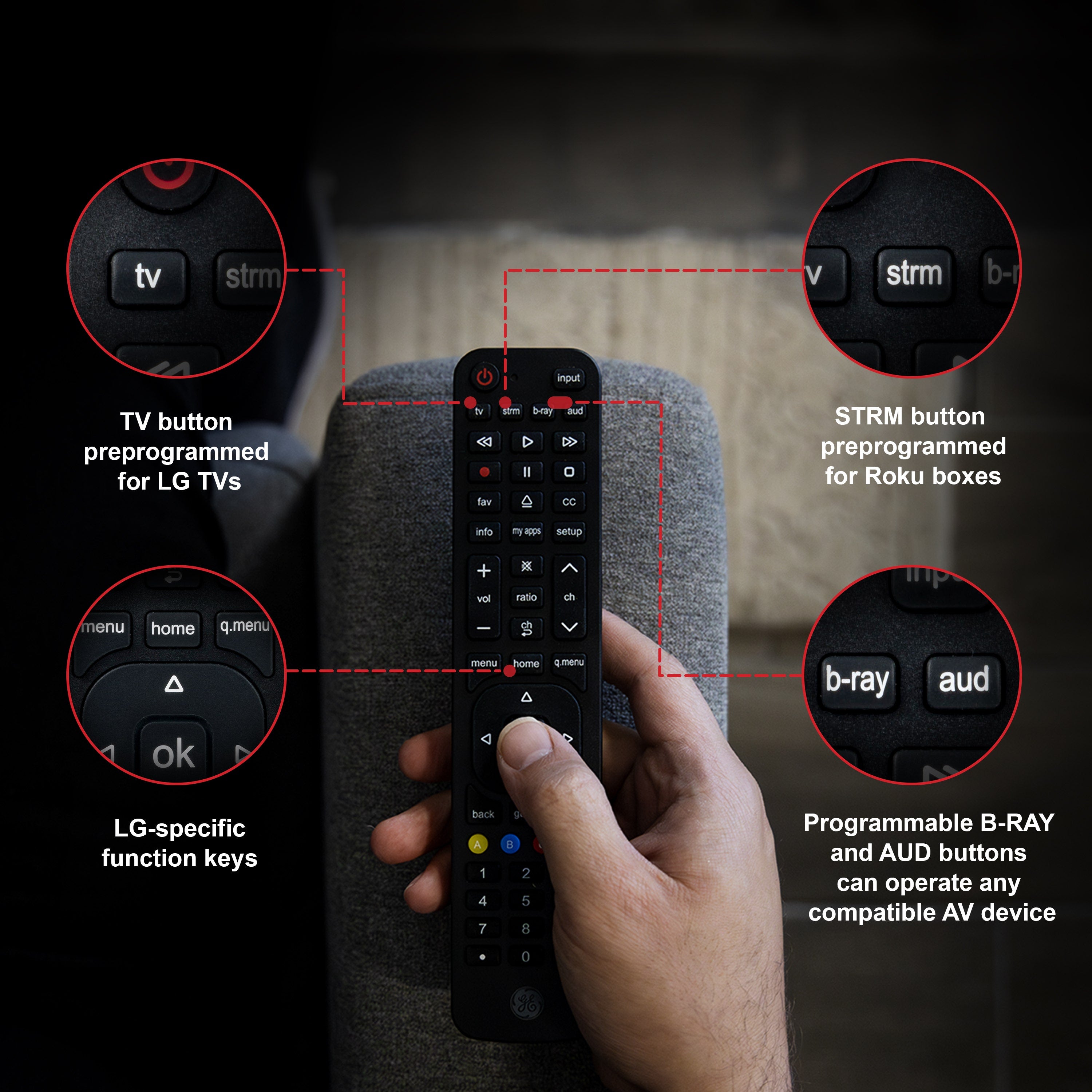 GE 4-Device Universal LG Replacement Remote, Black