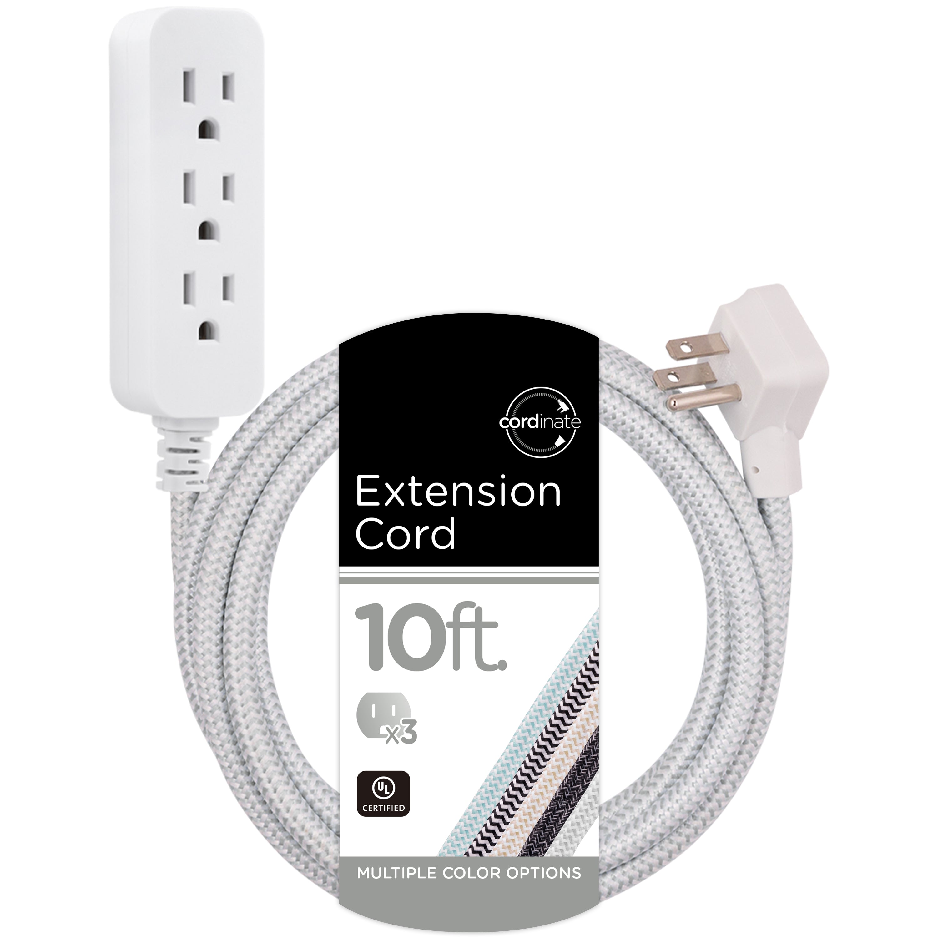 Cordinate 10ft. 3-Outlet Extension Cord, Gray/White