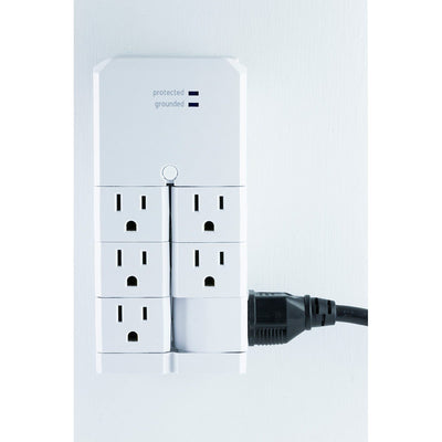 GE 6-Outlet Wall Tap with Surge Protection and Swivel Outlets, White