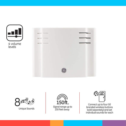GE Battery Operated 8-Chime 2-Push Button Wireless Door Chime Kit, White