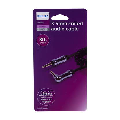 Philips Elite 3ft. 3.5mm Coiled Auxiliary Audio Cable, Black