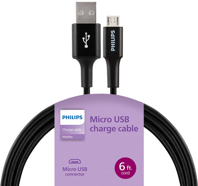 Philips 6ft. Micro USB Charging Cable, Black