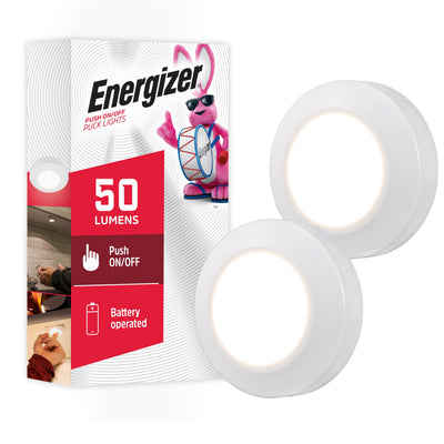 Energizer Push On/Off Puck Lights, 2 Pack, White