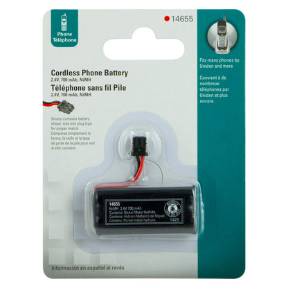 Power Gear Rechargeable Cordless Phone Battery, Nickel Metal Hydride, 2.4V, 700 mAh
