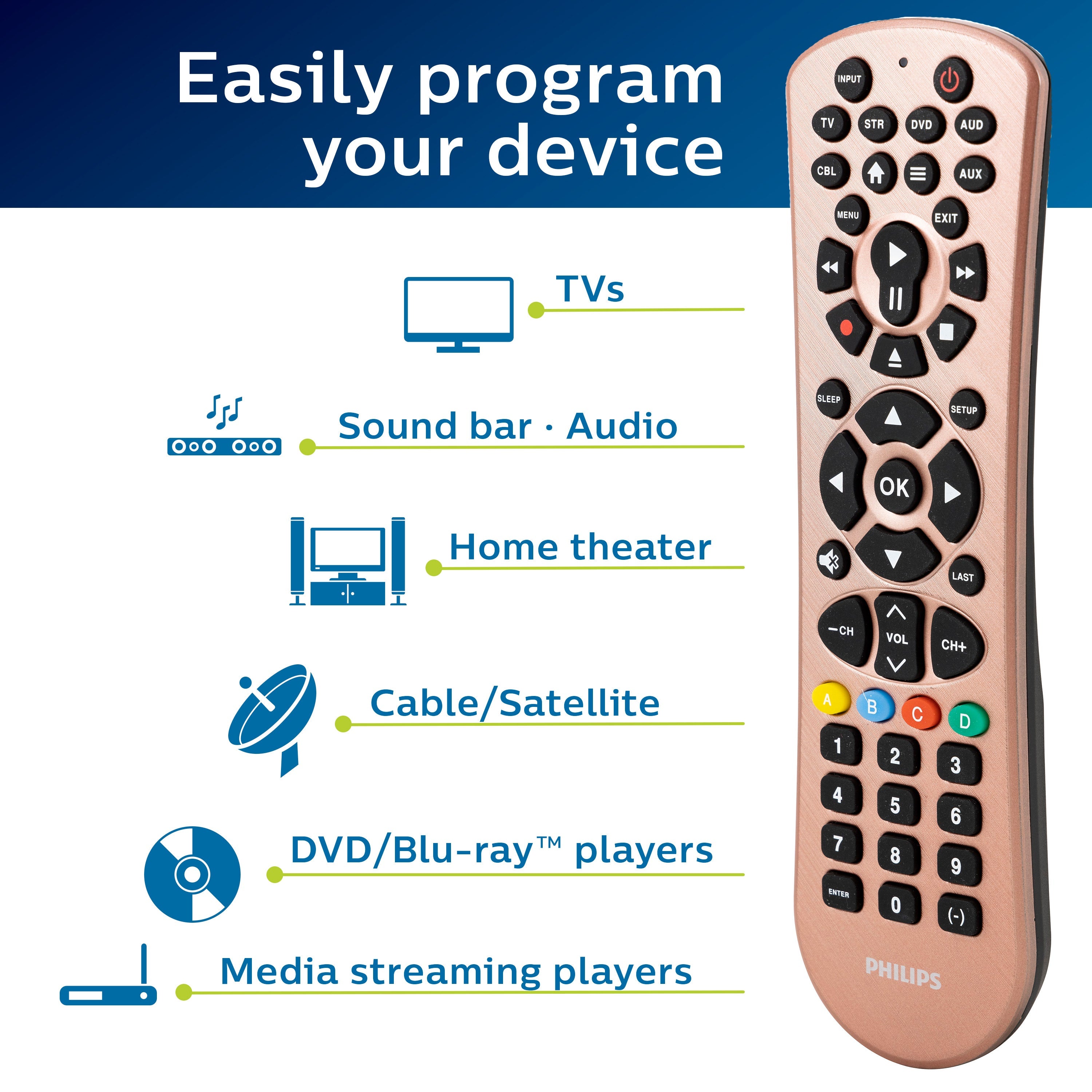 Philips 6-Device Universal Remote, Brushed Rose Gold