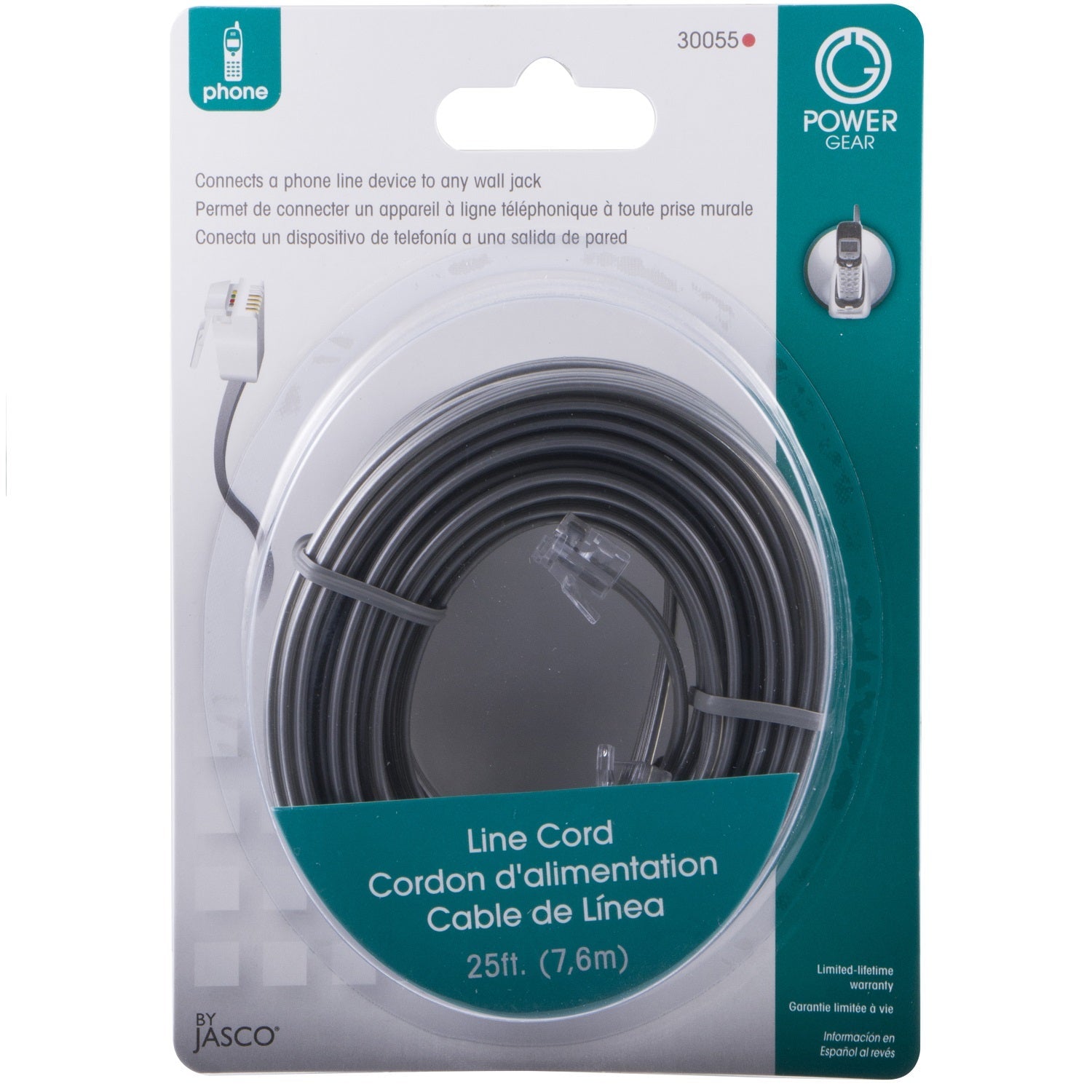 Power Gear 25ft. Phone Line Cord, Gray