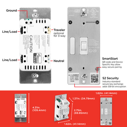 UltraPro Z-Wave In-Wall Smart Toggle Switch with QuickFit and SimpleWire, White