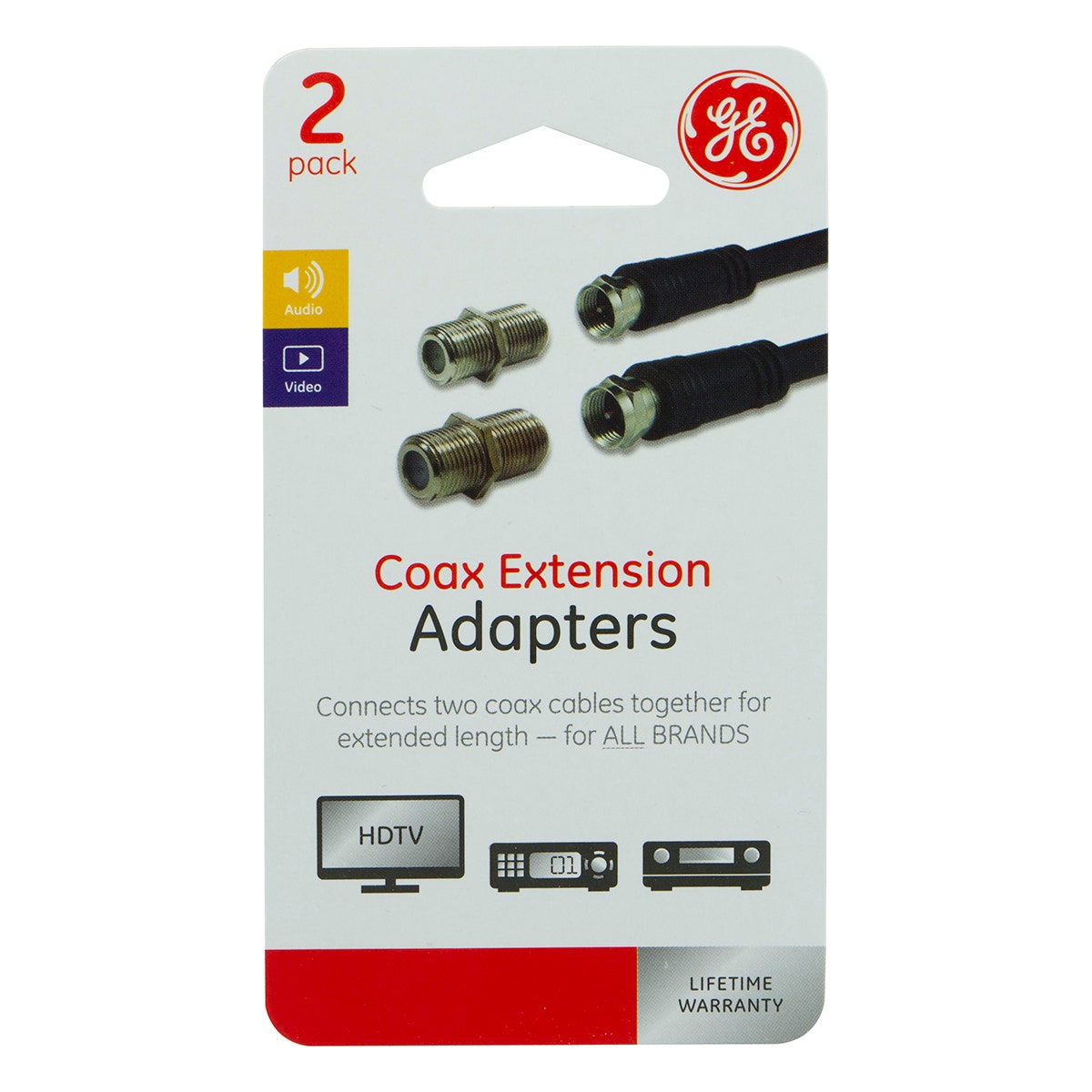 GE Coaxial Cable Extension Adapters, F-Type Connectors, 2 Pack