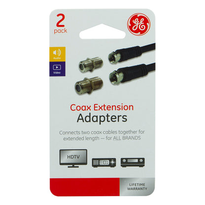 GE Coaxial Cable Extension Adapters, F-Type Connectors, 2 Pack