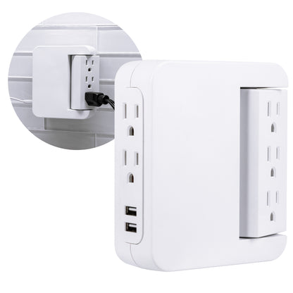 GE 5-Outlet Swivel Surge Tap with USB, 560J, 2 Ports, 2.4A, White, 2 Pack