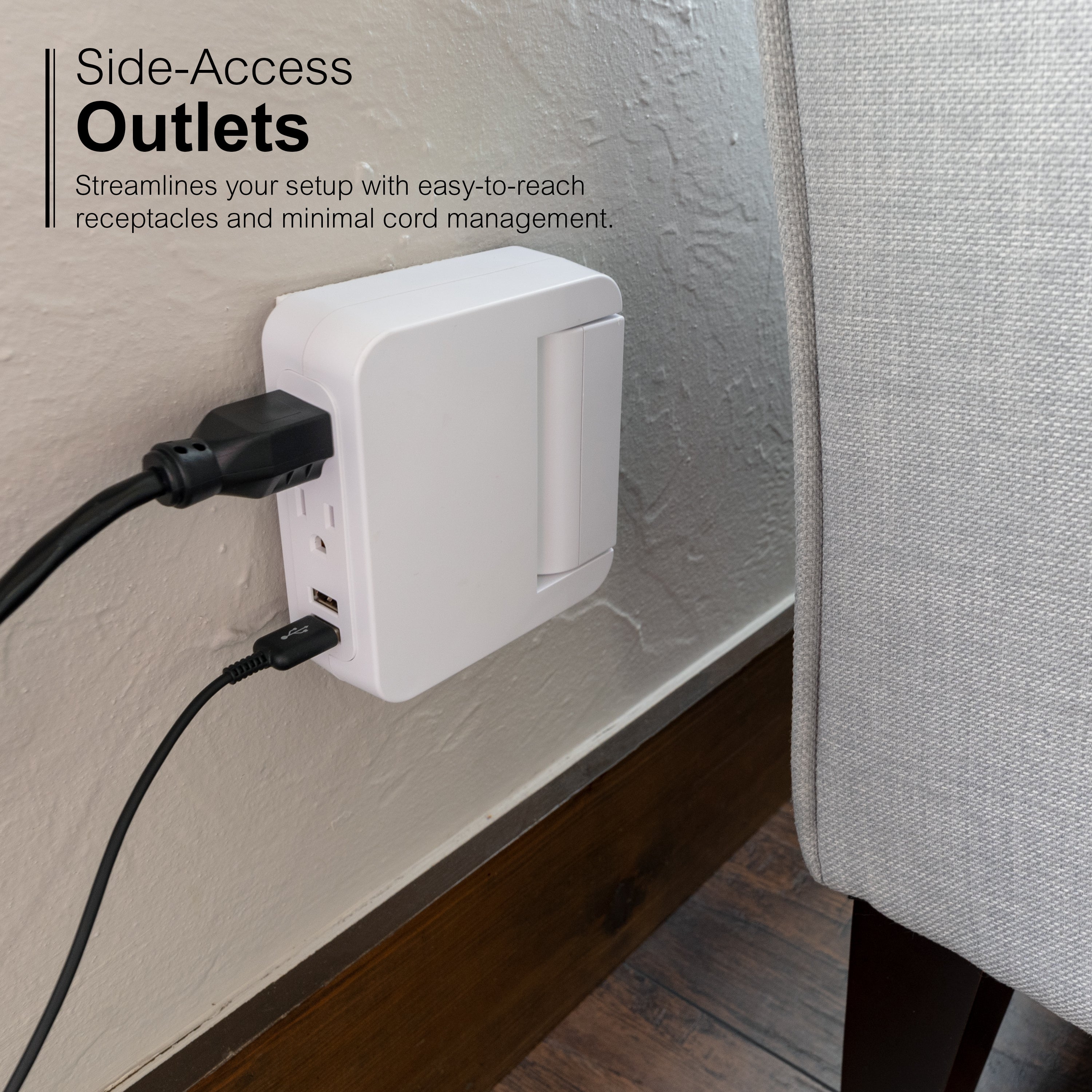 GE 5-Outlet Swivel Surge Tap with USB, 560J, 2 Ports, 2.4A, White, 2 Pack