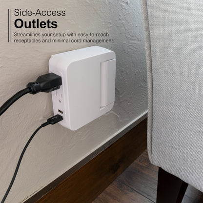 GE 5-Outlet Swivel Surge Tap with USB, 560J, 2 Ports, 2.4A, White, 2 Pack