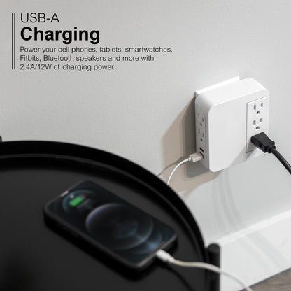 GE 5-Outlet Swivel Surge Tap with USB, 560J, 2 Ports, 2.4A, White, 2 Pack