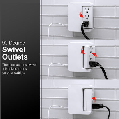 GE 5-Outlet Swivel Surge Tap with USB, 560J, 2 Ports, 2.4A, White, 2 Pack