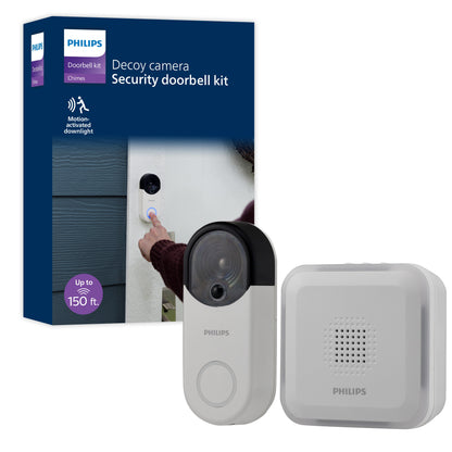 Philips Battery Operated 32-Chime Decoy Security Camera Doorbell, White