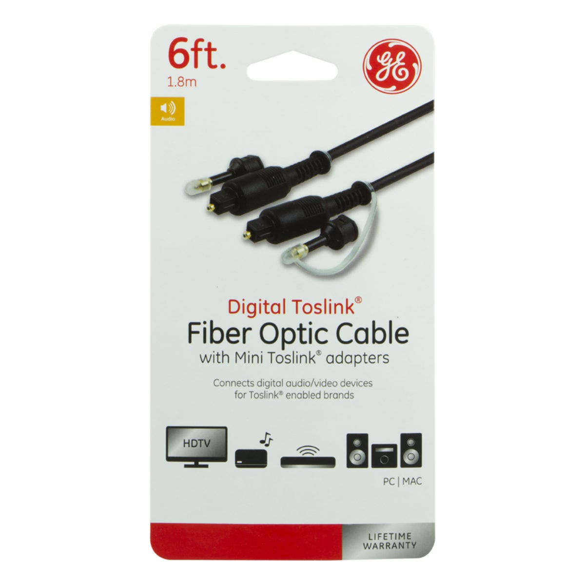 GE 6 ft. Digital Toslink Cable, Black