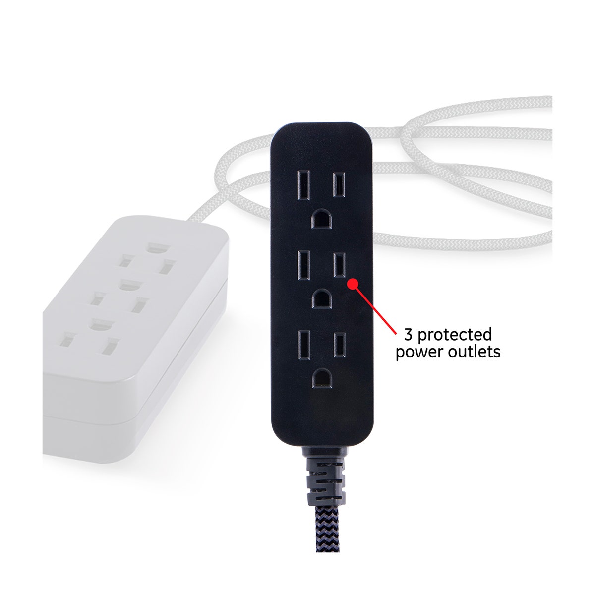 GE Pro 3-Outlet 8ft. Braided Extension Cord, Black