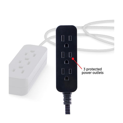 GE Pro 3-Outlet 8ft. Braided Extension Cord, Black