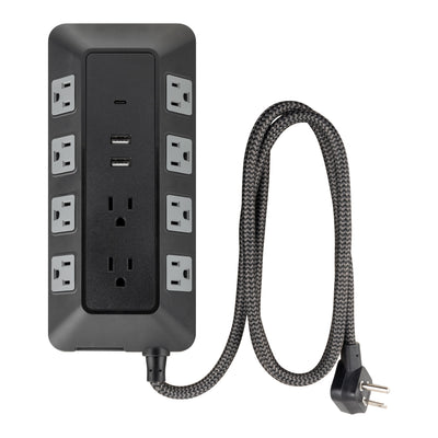 GE 10-Outlet 3-USB 4ft. Surge Protector with Adapter-Spaced Outlets, Black