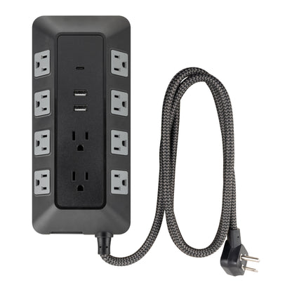 GE 10-Outlet 3-USB 4ft. Surge Protector with Adapter-Spaced Outlets, Black