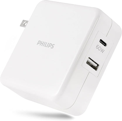 Philips USB-C USB-A Wall Charger with Power Delivery, White